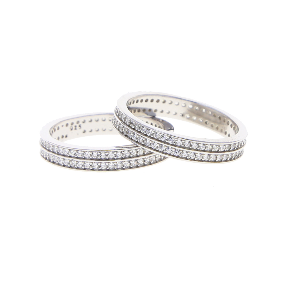 Classic 925 Sterling Silver Wedding Ring Jewelry with Bling Cz Pave 2 Layer Band Finger Rings In Rose Gold Silver Plated Jewelry Wholesale