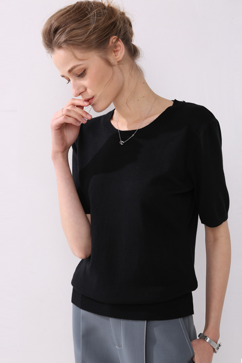 spring and autumn women's large solid wool cashmere sweater short sleeve round-neck sweaters knit sweater computer oversize 201023