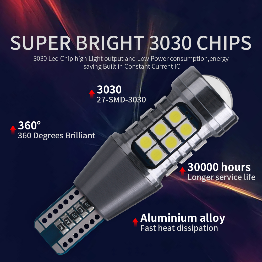 2PCS NEW T15 912 W16W WY16W Super Bright 3030 LED Auto Brake Bulb Backup Reverse Lamp Car Daytime Running Light Turn Signals 12V