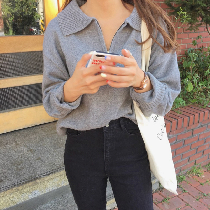 Colorfaith New Autumn Winter Women Sweaters Turn-Down Collar Pullovers Zipper Knitted Korean Elegant Wild Lady Tops SW9142 201111wtt