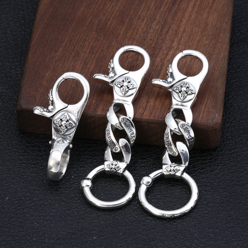 Brand new 925 sterling silver vintage handmade key ring key chain American European antiqeu silver fashion accessories key ring punk style