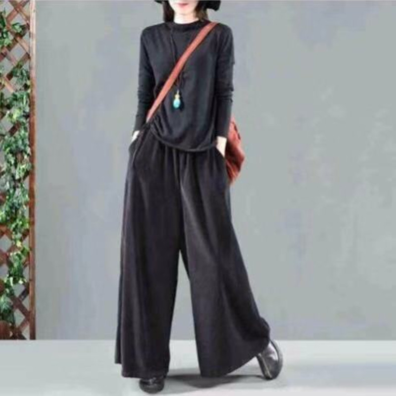 Autumn Winter Pants Women Large size Loose Corduroy Trousers New Female Retro Elastic Waist pocket Casual Pants Mori girl 201022