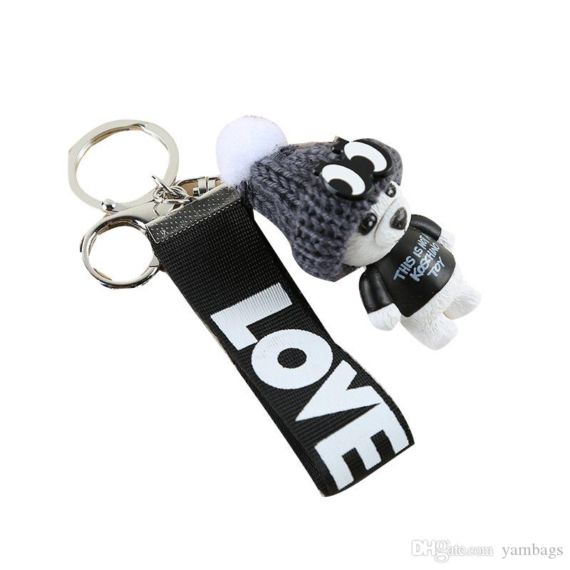 Keychains Cute Keyring Keychain Holder Fashion Women Girls Men Teddy Bear with Hat Design Pendant Key Chain Ring for Car Keys
