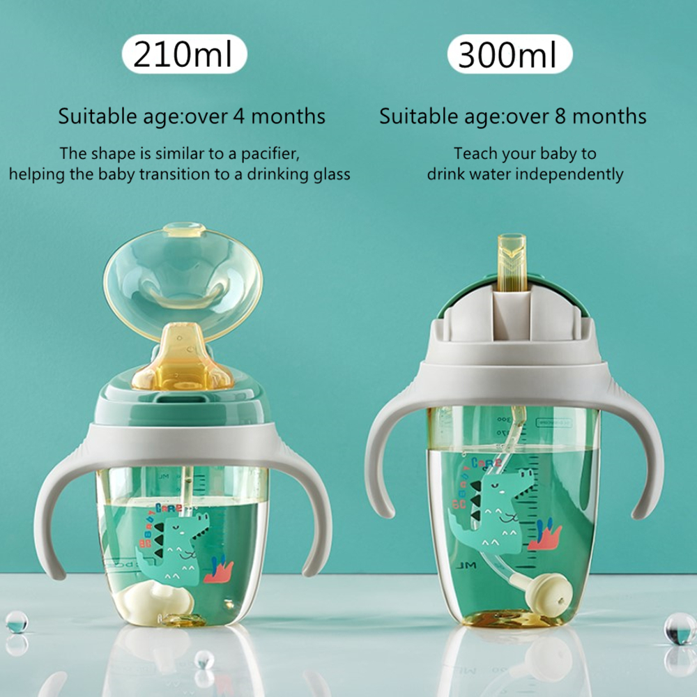 BC Babycare 210/300ml Baby Sippy Cup Toddler Drinking Water Handle Straw Bottle Leak-proof Infant Training Drinking Sippy Cup LJ200831