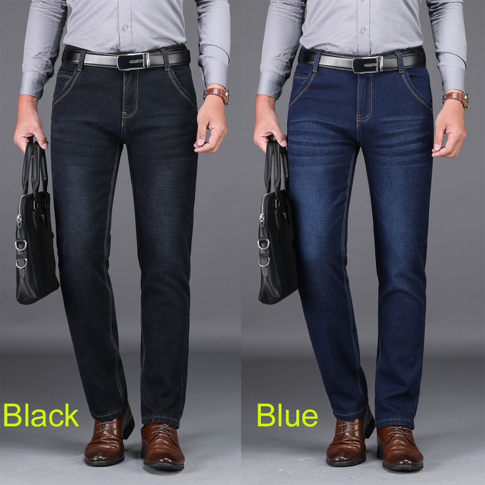 NIGRITY Winter Men's Warm Fleece Jeans Stretch Casual Straight Thick Denim Flannel Jeans Soft Pant Trousers Plus Size 28-44 201223