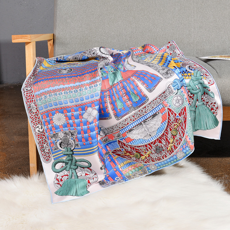 100% Twill Silk Scarf For Women Fashion Print Hand Roll Scarfs Female Kerchief 90x90cm Square Shawl Headband Scarves Ladies Y201007