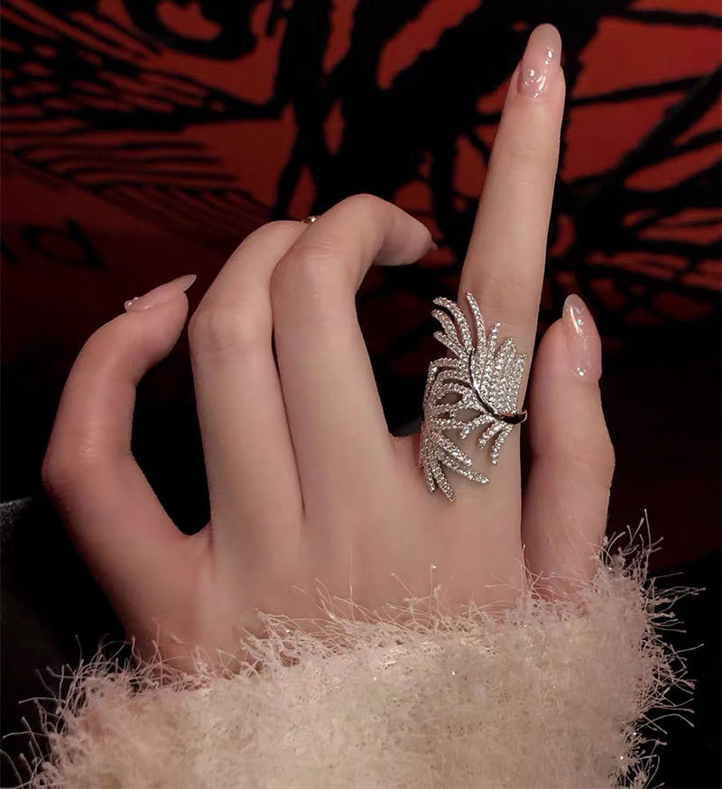 Choucong Brand New Wedding Rings Luxury Jewelry 925 Sterling Silver Pave White Sapphire CZ Diamond Gemstones Feather Women Open Adjustable Ring For Lo