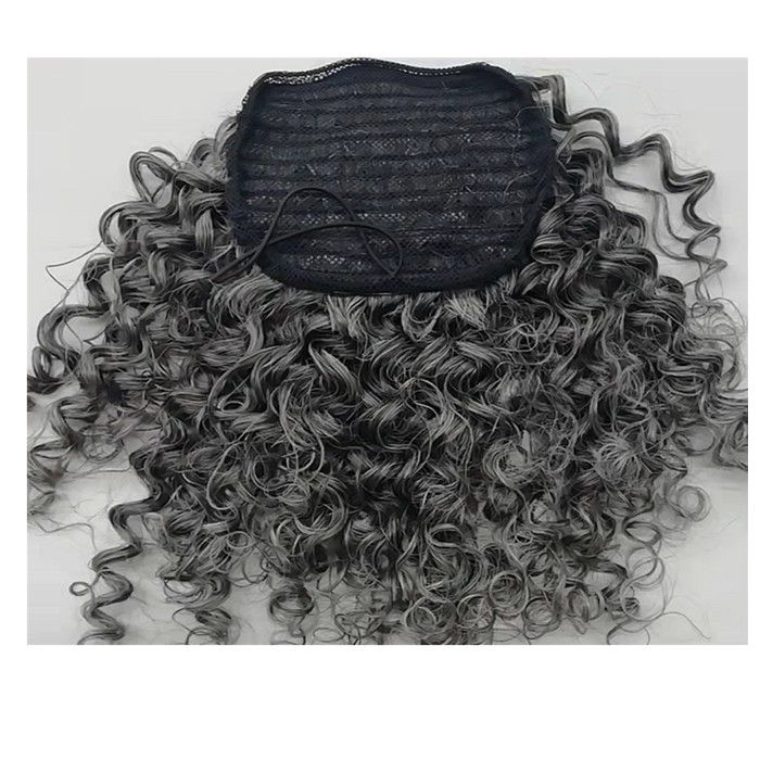 Radiant and beautiful gray kinky hair ponytail puff bun hair extension for black women salt & pepper natural silver grey drawstring wraps clip in 120g