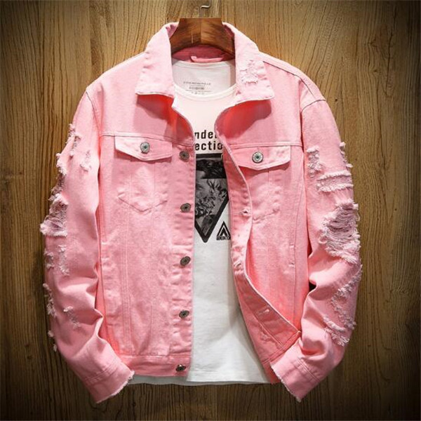 Denim Jacket Men Ripped Holes Mens Pink Jean Jackets New Garment Washed Mens Denim Coat Designer Clothes, Black;brown
Denim Jacket Men Ripped Holes Mens Pink Jean Jackets New Garment Washed Mens Denim Coat Designer Clothes, Black;brown