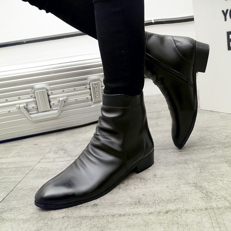 Fashion Genuine Leather Men Dress Leather Shoes Men Winter Fur Lining Boots Men British Formal Business Boots Leather Shoes Y200420