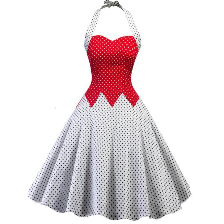 

Female Retro 50s Vintage Rockabilly Swing Robes White Polka Dot Audrey Hepburn Elegant Ladies Dressed in Summer Party Dress Qfqj, Red