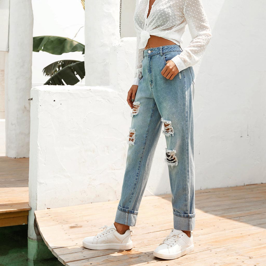 Hot Sale ripped jeans for women Slim-Fit Denim Zipper mom Jeans Trousers Loose Pants high waist jeans Woman vaqueros mujer 201105