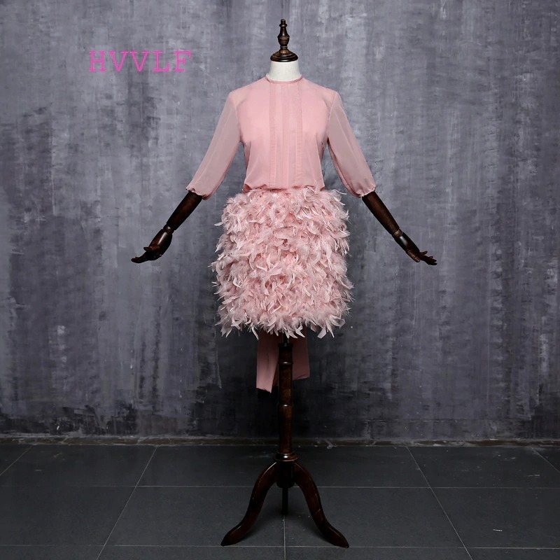 2020 New Woman Pink Feather Dress Elegant Mother and Daughter Dress Mommy and Me Clothes LJ201112