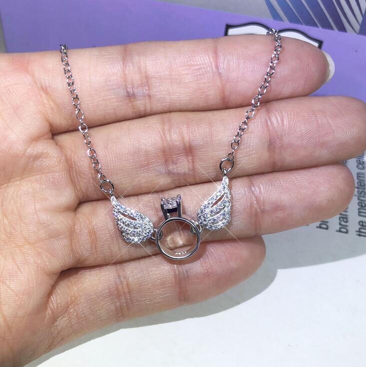 Choucong Brand New Simple Fashion Jewelry Sweet Cute 925 Sterling Silver Angle Wings Pendant Pave White Topaz Women Clavicle Necklace Gift