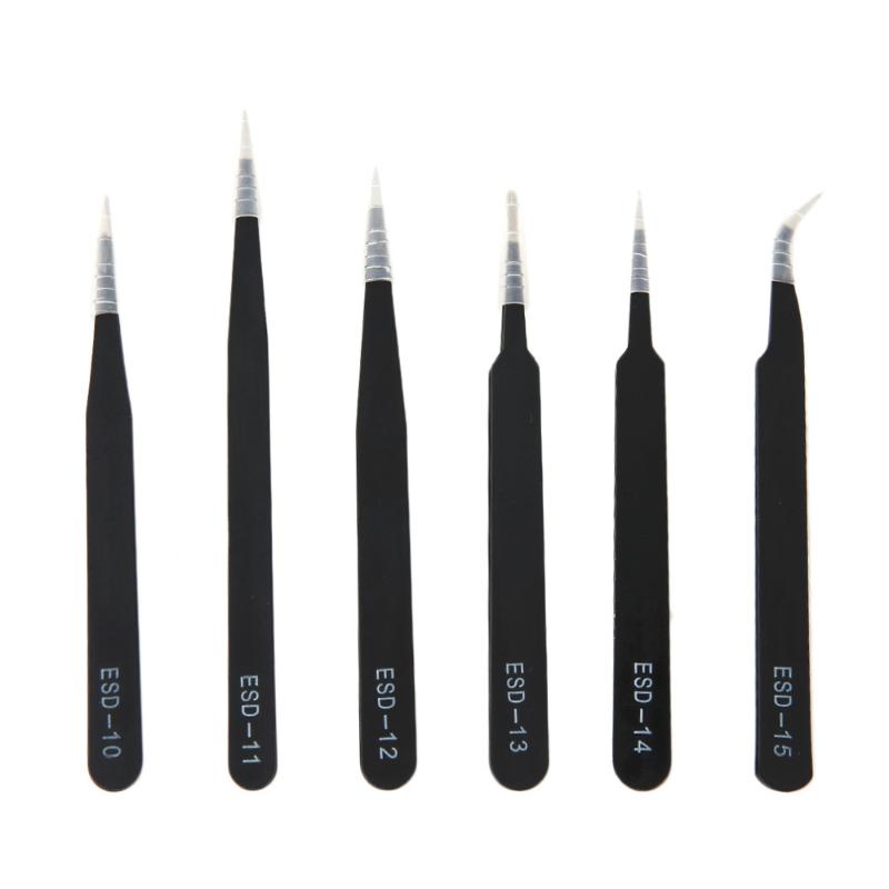 6pcs/set Portable Resists Corrosion Anti-static Tweezers For Repairing Electronic Maintenance Tools Black Portable Size
6pcs/set Portable Resists Corrosion Anti-static Tweezers For Repairing Electronic Maintenance Tools Black Portable Size