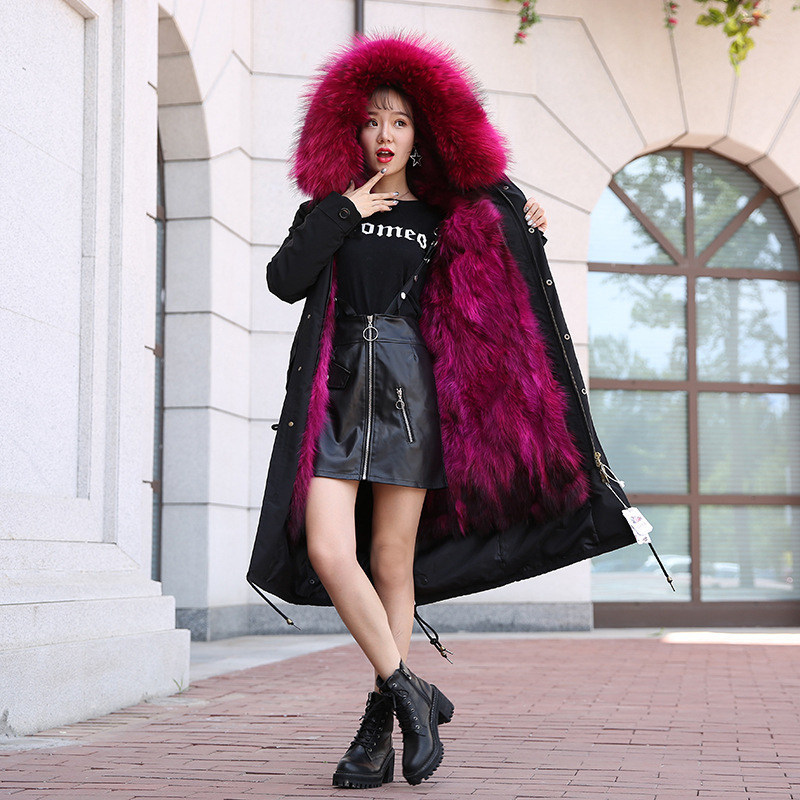 New Style Women's Winter Parka Female REAL Fur Raccoon Fur Liner Detachable Long Ladies Coat Fur Coat 201031