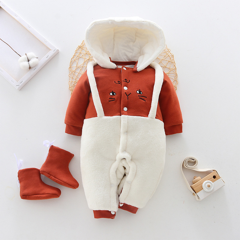 2020 Winter Baby Girl Boy Clothes Infant Jumpsuit Overalls Toddler Romper for Newborn Thick Warm Hooded Coats Baby Boy Clothing Y1221