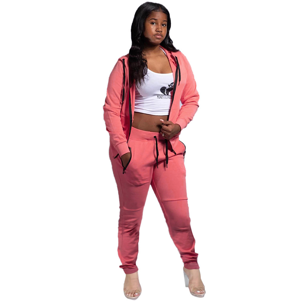 Women Fashionable pants Clothing Solid Color Long Sleeve Two Piece Hooded Loose Fashion Casual Women's Sports Suit