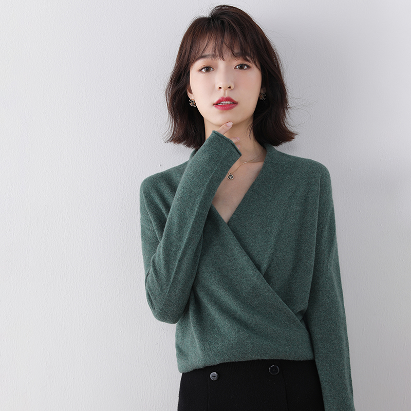100% Pure Wool Knitted Sweater Women V-neck Long Sleeve Standard Cashmere Knitwear Winter Fashion Female Jumpers 201224