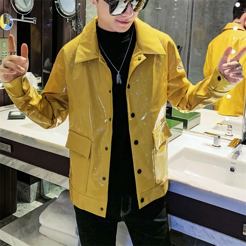 Mirror Leather Shiny Leather Coat Autumn Social Guy Motorcycle Coat Casacas Para Hombre Motorcycle Jacket Male Leather Jacket 201128