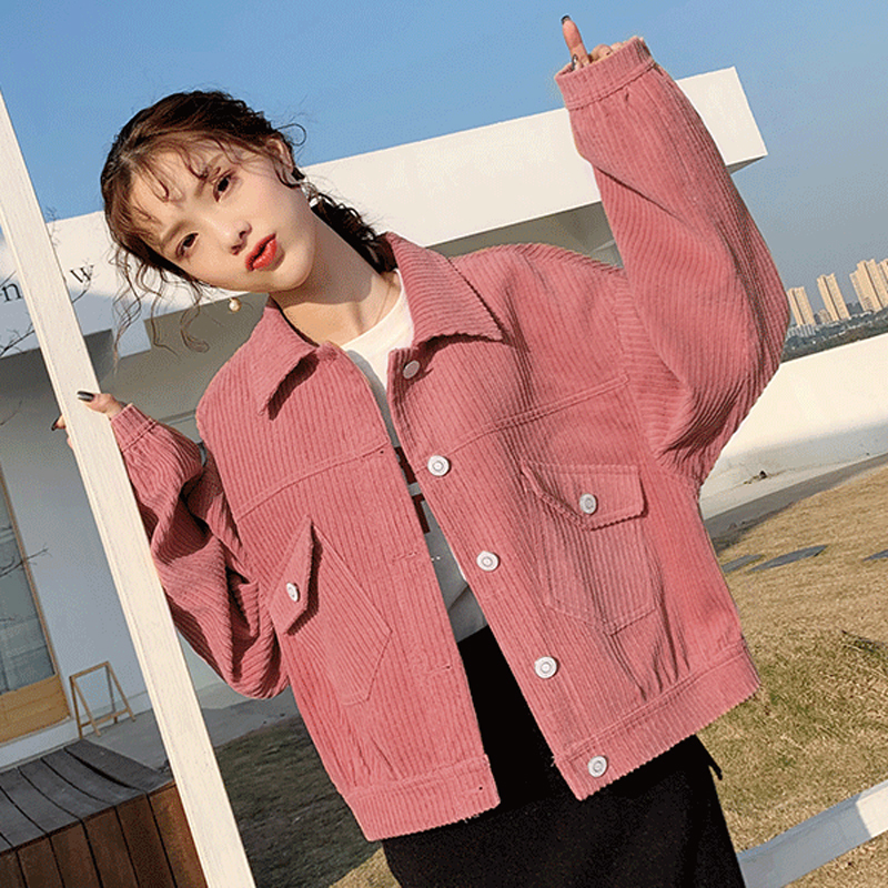 Bella spring women solid pocket jackets lady Long Sleeve Corduroy casual jacket female turn down collar coats 201017