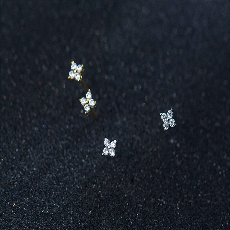 100% 925 Sterling Silver CZ Zircon Paved Tiny Flower Stud Earring for Women Girls Fine Jewelry Female Mini Stud Earrings