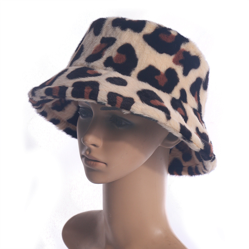 Women's winter rabbit fur bucket hat ladies classic leopard Basin cap Laday Outdoor sports fisherman hats men street Panama