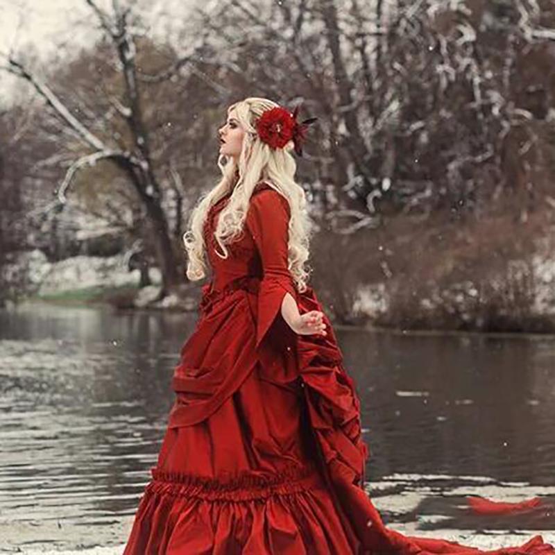 Vintage Gothic Princess Wedding Dresses Long Sleeves Ruffles Medieval Renaissance Victorian Bridal Gowns Winter Robe De Mariage Vestido