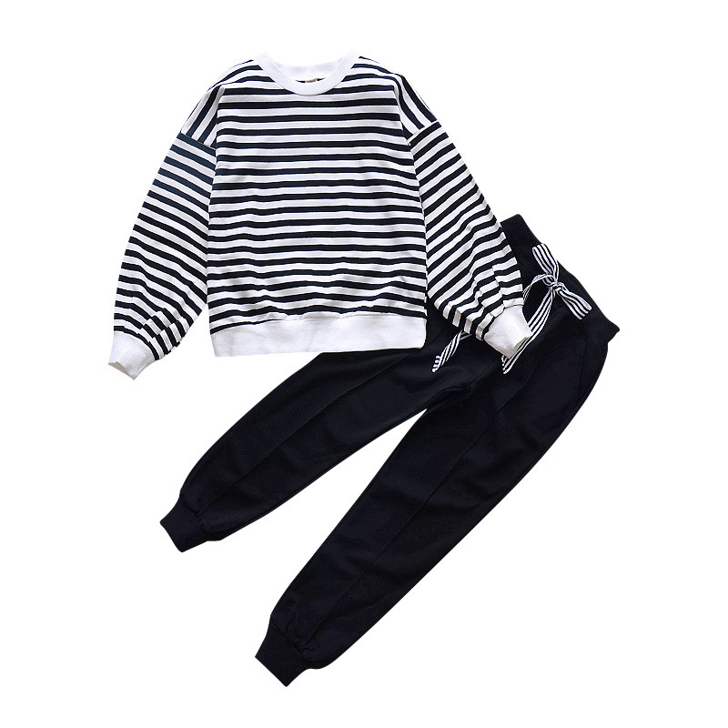 Bear Leader Teenagers Girls Autumn Long Sleeve Casual Clothing Sets 2PCS Striped Hoodied Tops and Solid Pants Girls Fashion SuitX1019