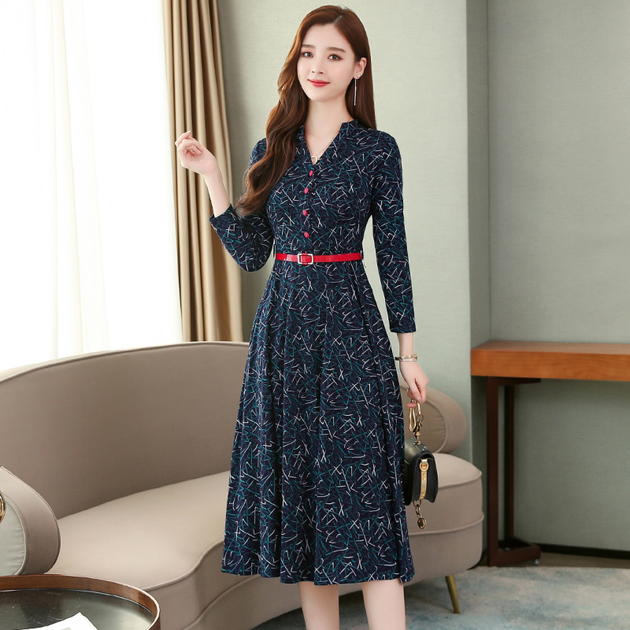 Vintage Print Cotton Boho Midi Dresses Autumn Winter 3XL Plus Size Long Sleeve Dress Elegant Women Bodycon Party Vestidos 201126