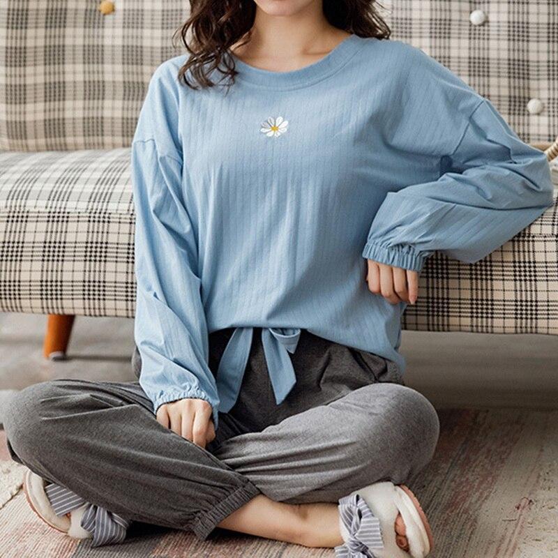 ZITY Autumn Winter Pajamas Sets Women Cute Print Pajama Set Sweet Sleep Tops &Pants Sleepwear Female Night Suit Set Homewear 201113