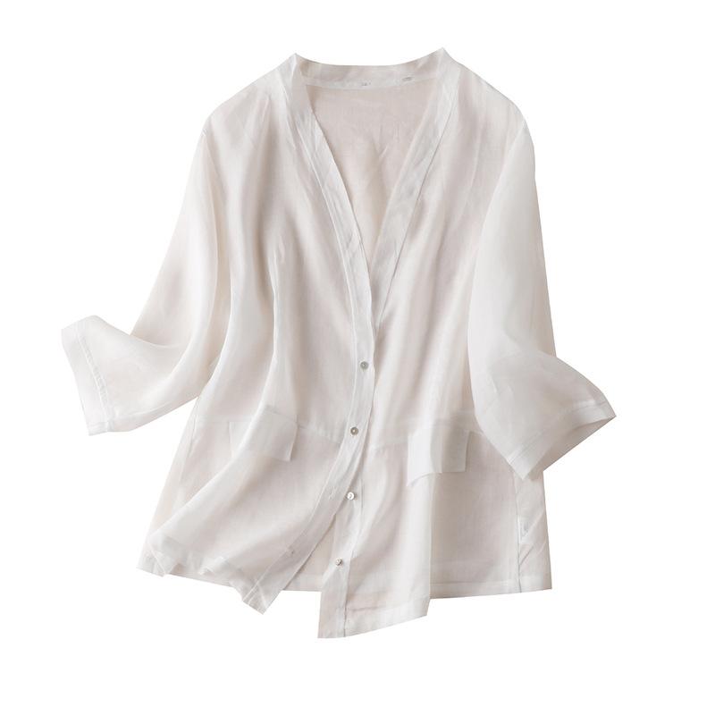 Womens Ramie Summer Jackets Thin and Coats Single Breasted Three Quarter Sleeve V-Neck Casual White 2021 New Woman Cardigan, Blue
Womens Ramie Summer Jackets Thin and Coats Single Breasted Three Quarter Sleeve V-Neck Casual White 2021 New Woman Cardigan, Blue
