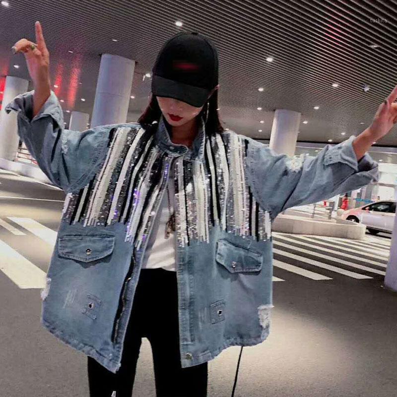 2020 Sequins Denim Jacket Women Bomber Jacket Fashion Long Sleeves Coats Vintage Jeans Colete Feminino chaqueta mujer1, Light blue
2020 Sequins Denim Jacket Women Bomber Jacket Fashion Long Sleeves Coats Vintage Jeans Colete Feminino chaqueta mujer1, Light blue