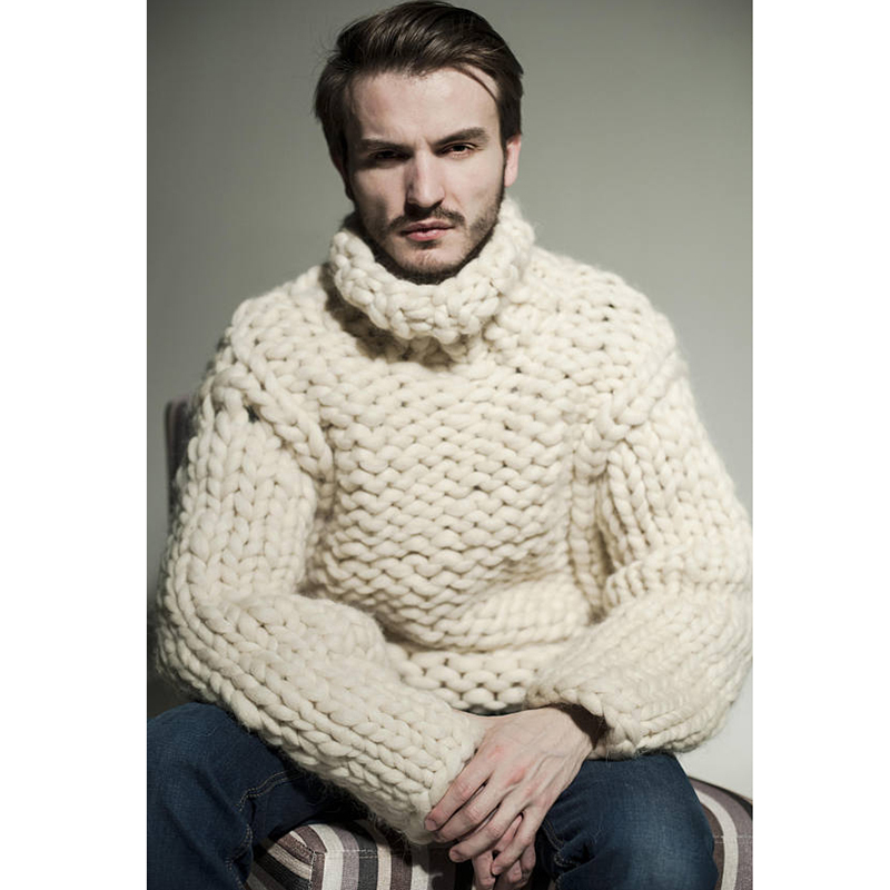 Winter Super chunky Men's Turtleneck Sweater Loose casual handmade thick wool Sweater coat Thick warm male winter clothing 201203