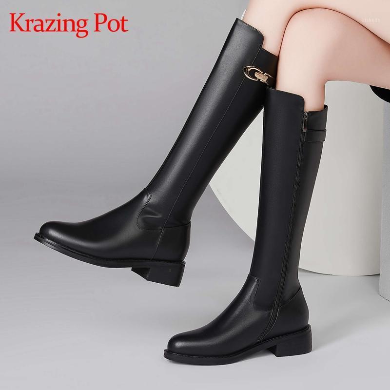 Krazing pot big size genuine leather round toe med heel riding boots handsome young lady streetwear fashion knee-high boots L371, Black
Krazing pot big size genuine leather round toe med heel riding boots handsome young lady streetwear fashion knee-high boots L371, Black