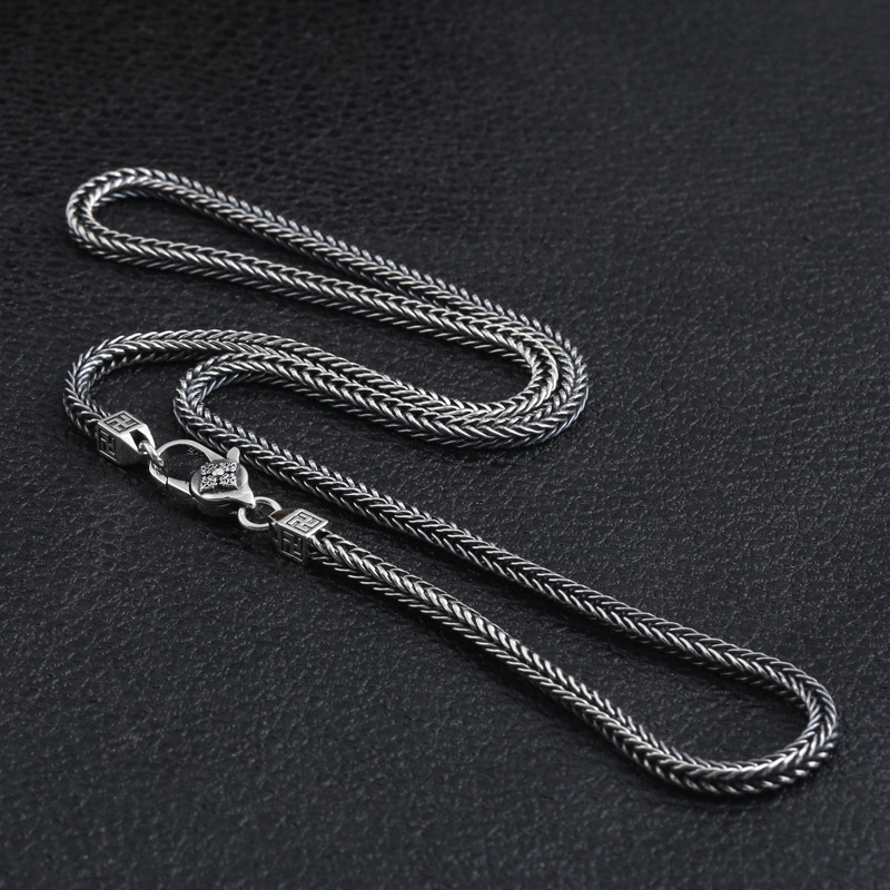 925 sterling silver vintage jewelry foxtail chain necklace American European antique silver hand-made punk gothic designer vintage necklaces