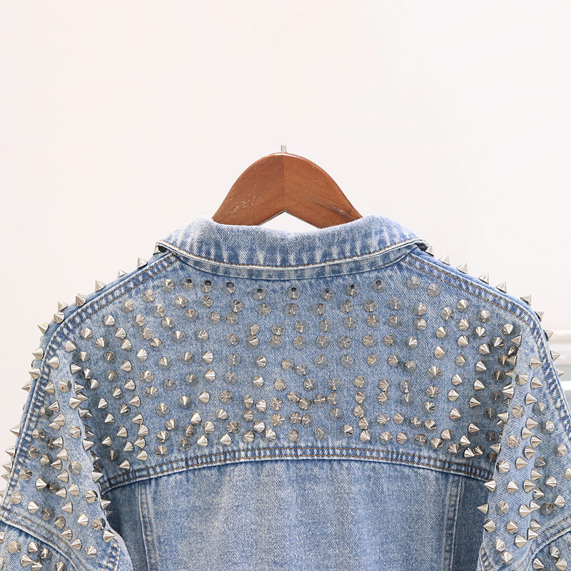 New Rivet Women's Denim Jacket Spring Autumn Cowboy Outerwear Tops Loose Streetwear Lady Short Jeans Coat 21114