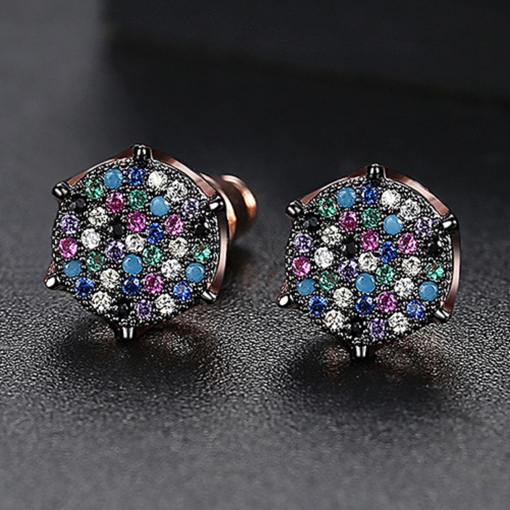 Hip Hop Colorful Zircon Stud Earrings Men Women Jewelry Gold Plated Girl Women Gift