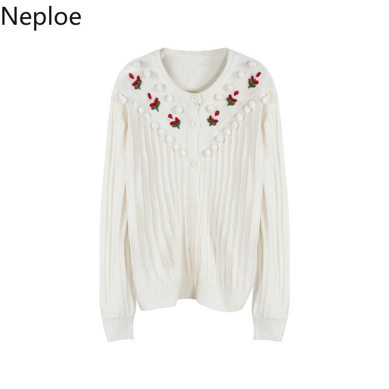 neploe elegant flower knitted cardigans women preepy style sweet chi short student pull femme o neck patch autumn sweater 46630 201111wtt