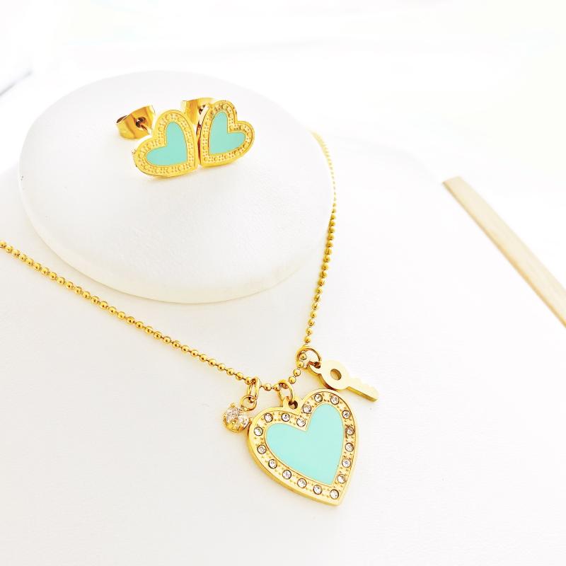 Earrings & Necklace Stainless Steel Set Crystal Heart Round Key Pendant For Women Wedding Jewelry Silver Color Fashion
Earrings & Necklace Stainless Steel Set Crystal Heart Round Key Pendant For Women Wedding Jewelry Silver Color Fashion