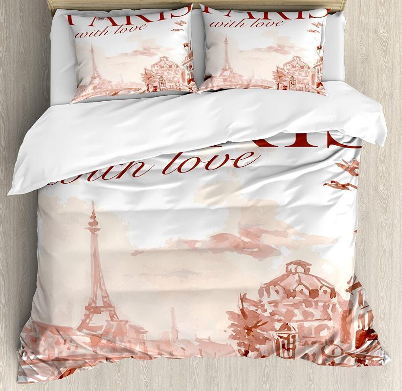 Paris Duvet Cover Set Vintage Watercolor Style Paris Illustration with Tour D'Eiffel Old Streets Artistic Image Bedding Set Pink1, As pic
Paris Duvet Cover Set Vintage Watercolor Style Paris Illustration with Tour D'Eiffel Old Streets Artistic Image Bedding Set Pink1, As pic
