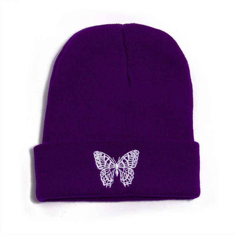 Autumn Casual Black Beanies Hats For Women Men Butterfly Embroidery Winter Cap Warm Knitted Hip Hop Beanie Hat