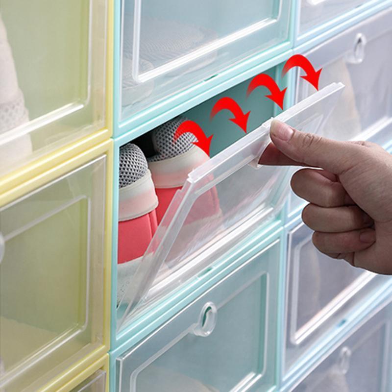 Thicken Clear Plastic Shoe Box Dustproof Shoe Storage Box Flip Transparent Shoe Boxes Candy Color Stackable Shoes Organizer Box Wholesale