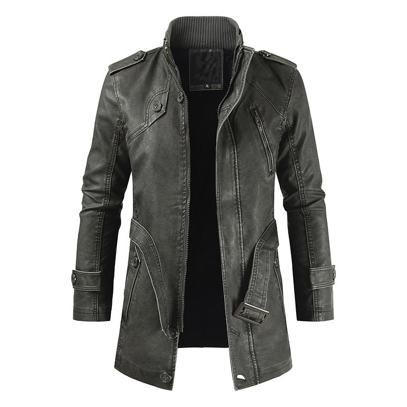 Men Winter Thick Fleece Leather Jacket Coat Long Outwear Fashion Warm Casual Vintage Clothing for Male Steampunk Biker Jacket 201119wtt