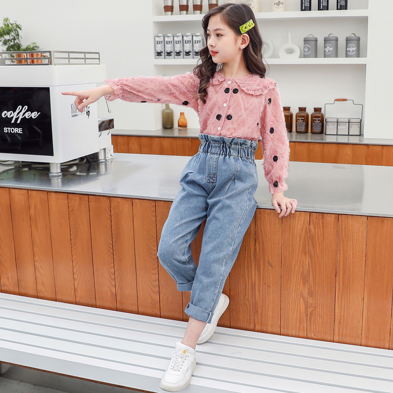 Children Clothing 2020 Autumn Winter Teens Girls Clothes Top+Jeans 2pcs Outfit Kids Suit For Girls Clothing Sets 6 8 10 12 YearsX1019