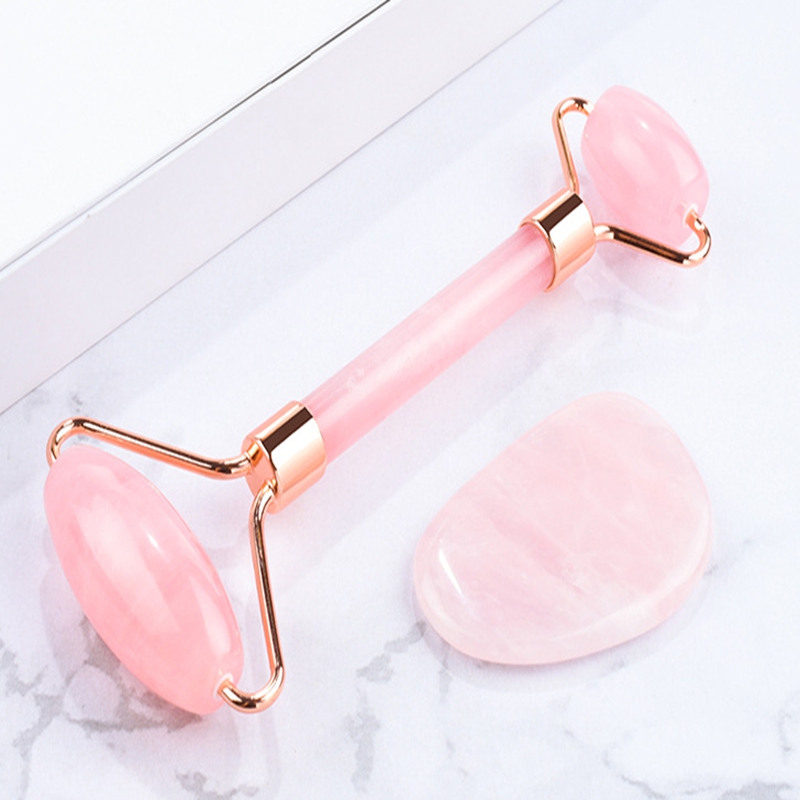 20pcs Natural Rose Quartz Gua Sha Board Pink Jade Stone Roller Body Facial Eye Scraping Plate Acupuncture Massage Relaxation Health Care