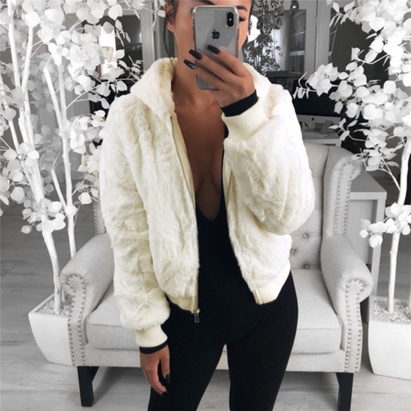 2019 Winter Women Hoodie Warm Long Sleeve Fleece Jackets Crop Tops Zip Up Punk Outwear Coats with Pockets Large size Short Coat T200111