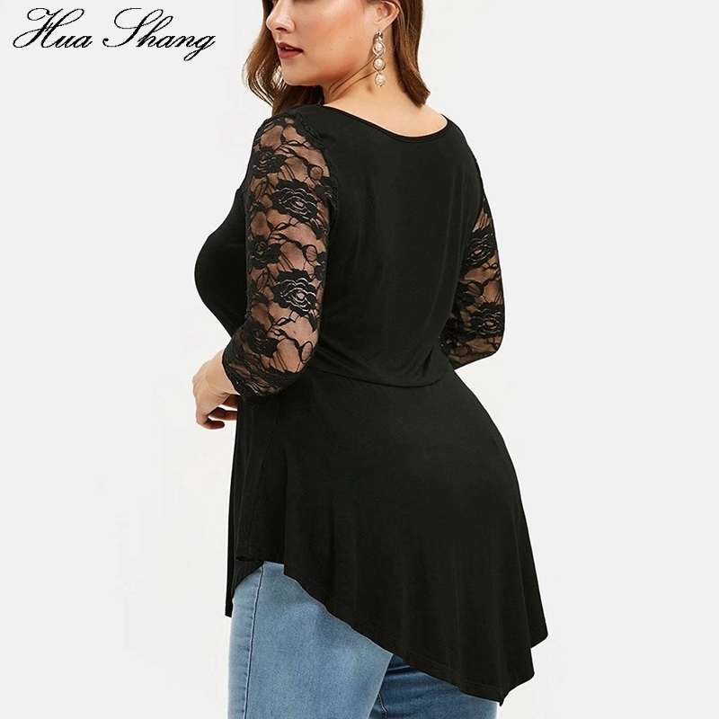 Plus Size 5XL Floral Lace Hollow Out Sexy Tunic Blouse Women Clothing Summer Big Size Tops Ladies Ruffles Irregular Blusas 201130
