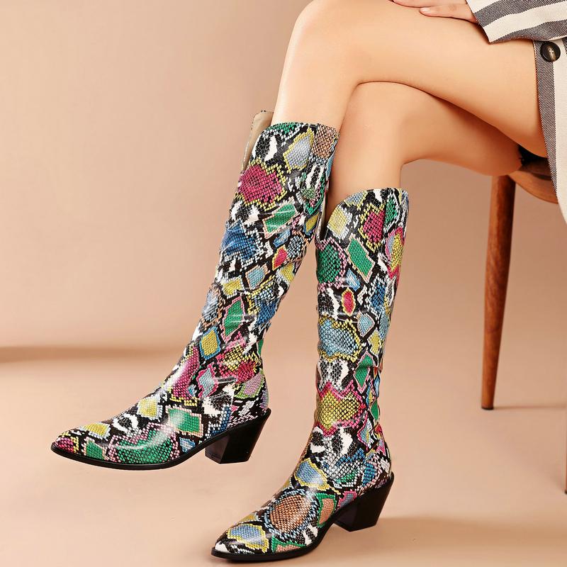 New Fashion High Quality Serpentine PU Leather Women Autumn Winter Boots Comfort Square Mixed Colors Pleated Pointed Toe Boots, Multi
New Fashion High Quality Serpentine PU Leather Women Autumn Winter Boots Comfort Square Mixed Colors Pleated Pointed Toe Boots, Multi
