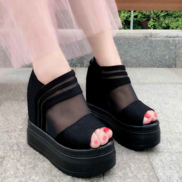 

2020 Femininas Vero Sandlias Sola Grossa Esponja Bolo Boca Peixe Sapatos Plataforma Prova Dwild Gua Selvagem Alto 7fde, Black